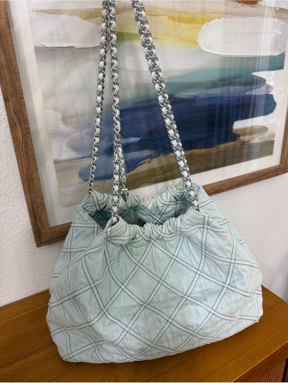 Tory Burch Fleming soft denim hobo bag, large size excellent condition